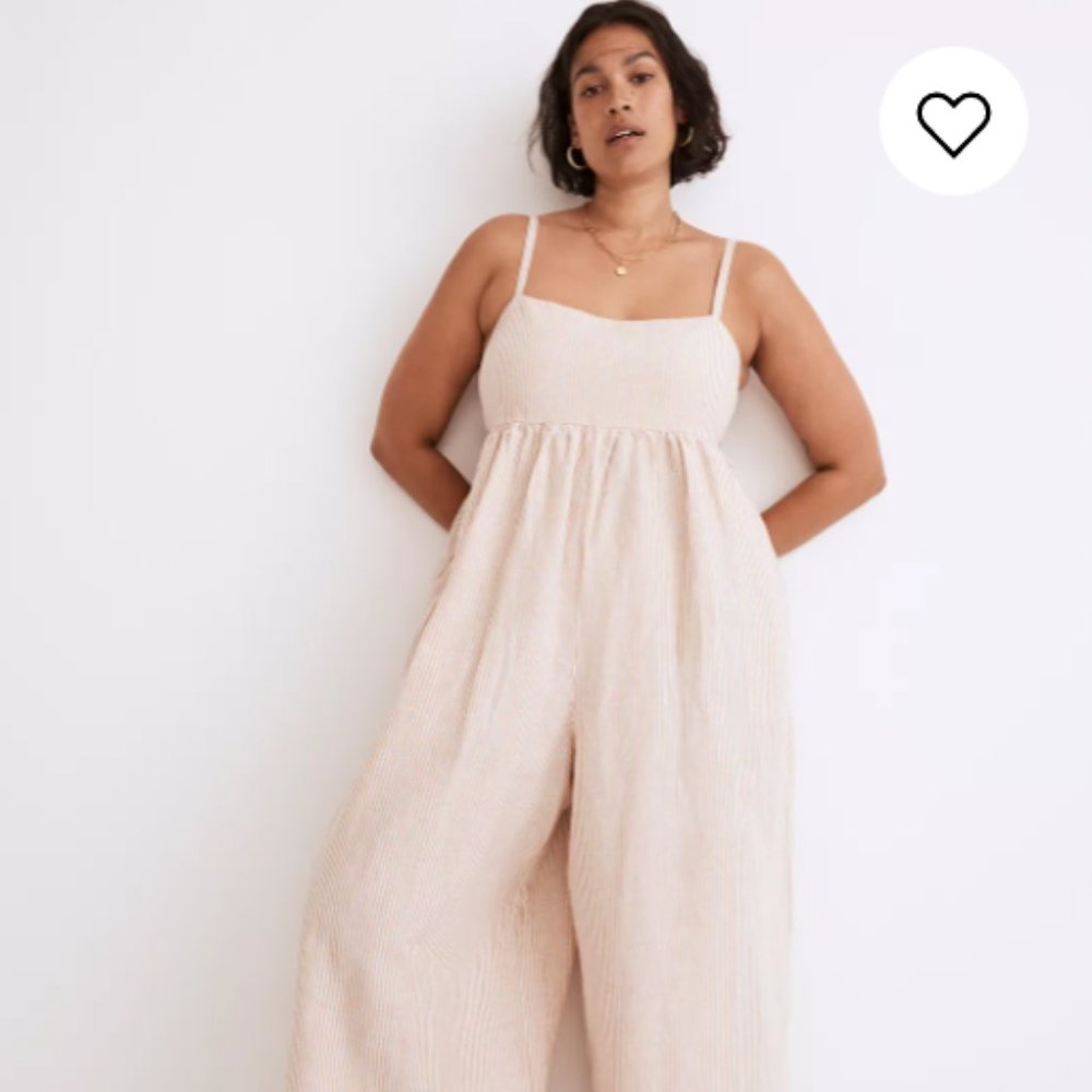 NWT Madewell  LINEN-BLEND TIE-BACK WIDE-LEG JUMPSUIT IN STRIPE Earthen Clay 0